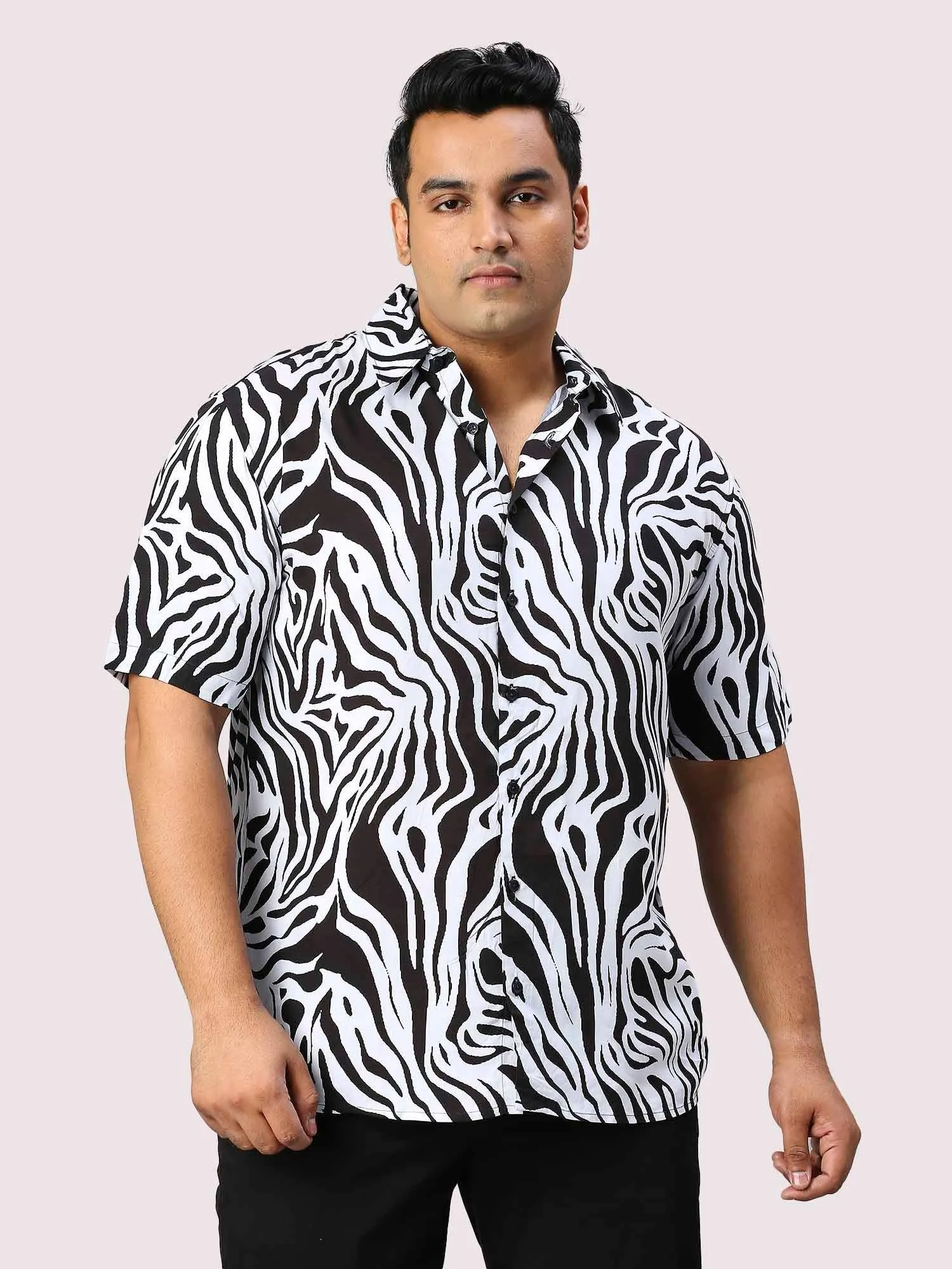 Wavelet Digital Printed Half Sleeve Men's Plus Size Shirt