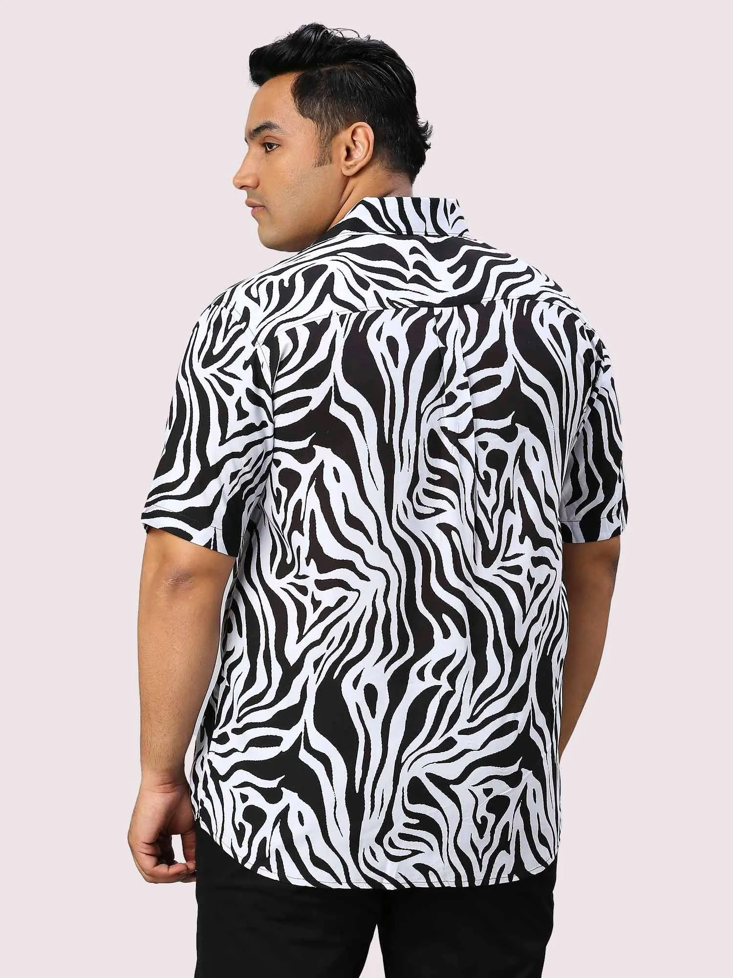 Wavelet Digital Printed Half Sleeve Men's Plus Size Shirt