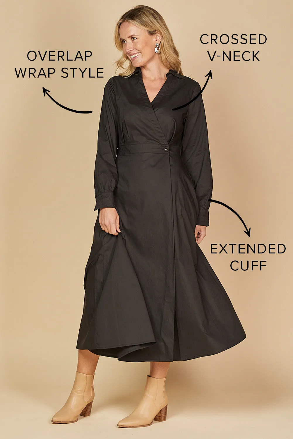 Wendy Poplin Wrap Dress in Black