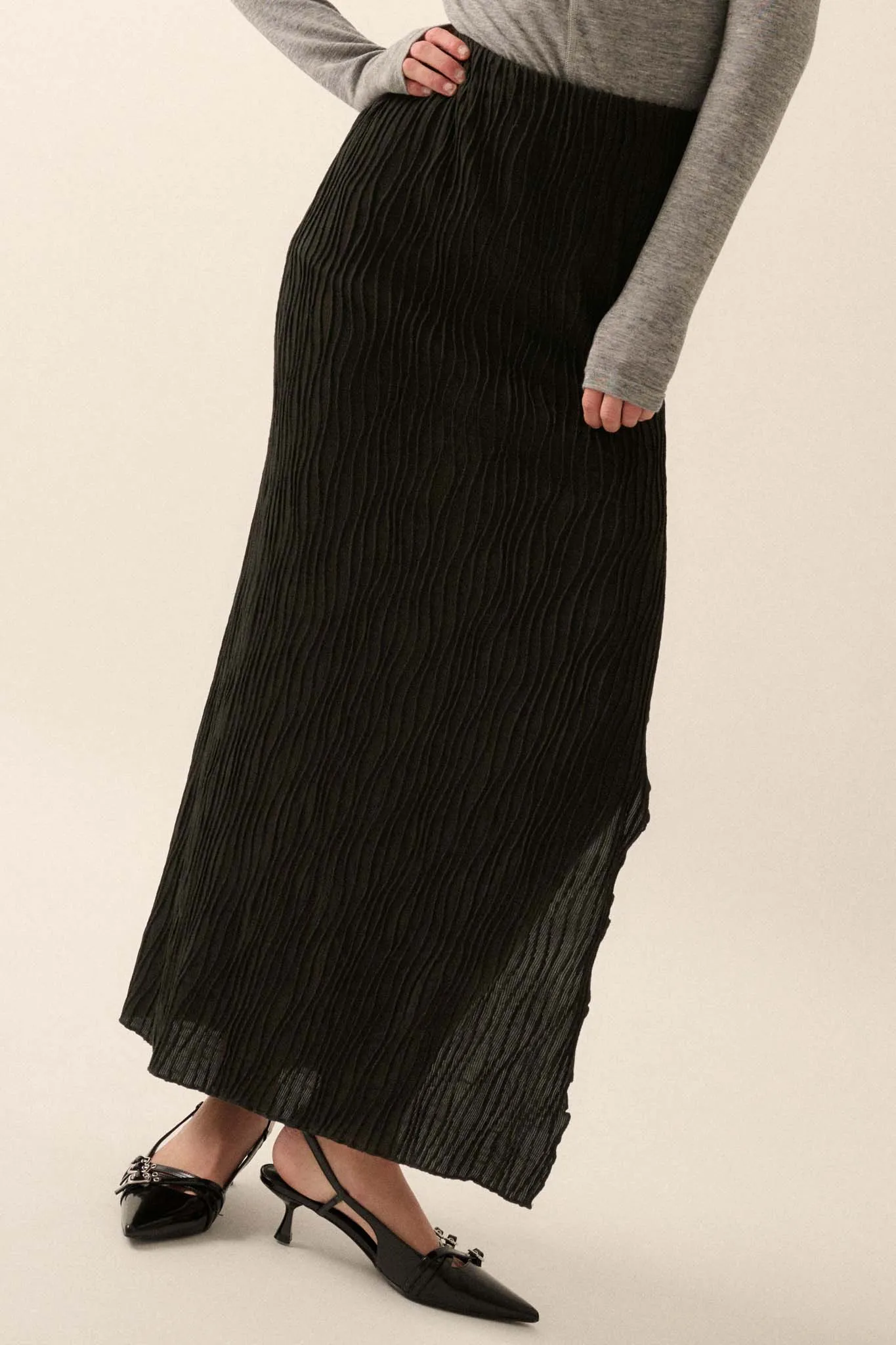 Wherever You Flow Wavy Ribbed-Knit Maxi Skirt