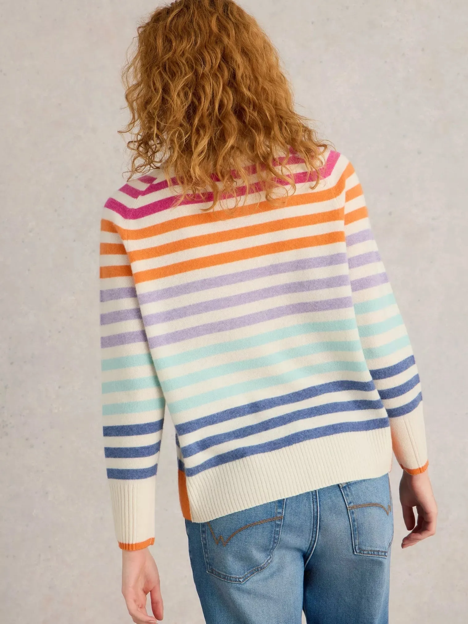 White Stuff Rainbow Stripe Cashmere Knit Jumper Nat