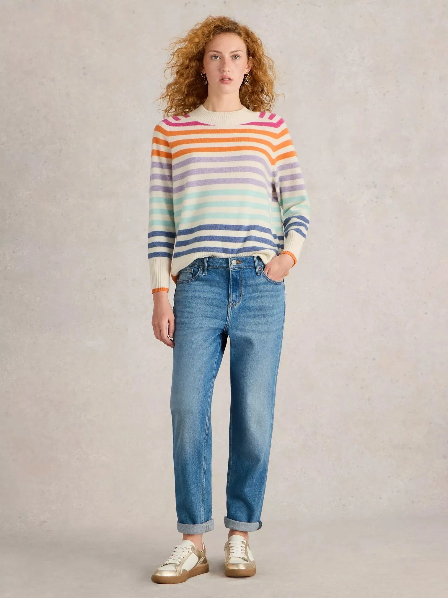 White Stuff Rainbow Stripe Cashmere Knit Jumper Nat