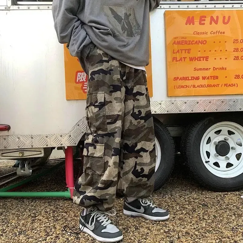 Wiaofellas  -  Camouflage Men Cargo Pockets Pants Funky Showman Handsome Streetwear Dance Hip Hop Club Bar Cool Trousers Stage Punk Rock Pants