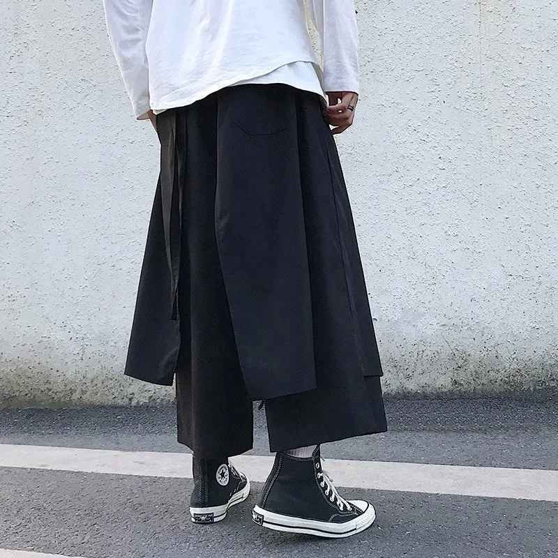 Wiaofellas  -  Men Japanese Pants Skirts Dark Yamamoto Style Trousers Loose Wide Leg Punk Hip Hop Cargo Vintage Swordplay Martial Arts Pants