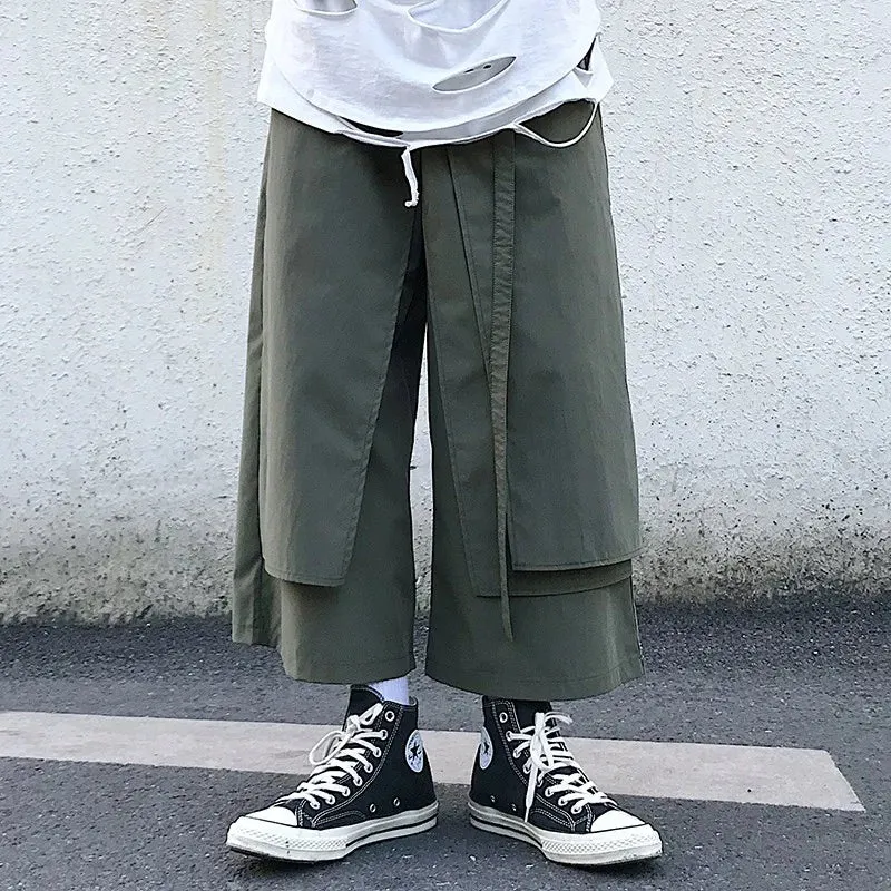 Wiaofellas  -  Men Japanese Pants Skirts Dark Yamamoto Style Trousers Loose Wide Leg Punk Hip Hop Cargo Vintage Swordplay Martial Arts Pants