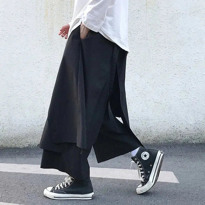 Wiaofellas  -  Men Japanese Pants Skirts Dark Yamamoto Style Trousers Loose Wide Leg Punk Hip Hop Cargo Vintage Swordplay Martial Arts Pants