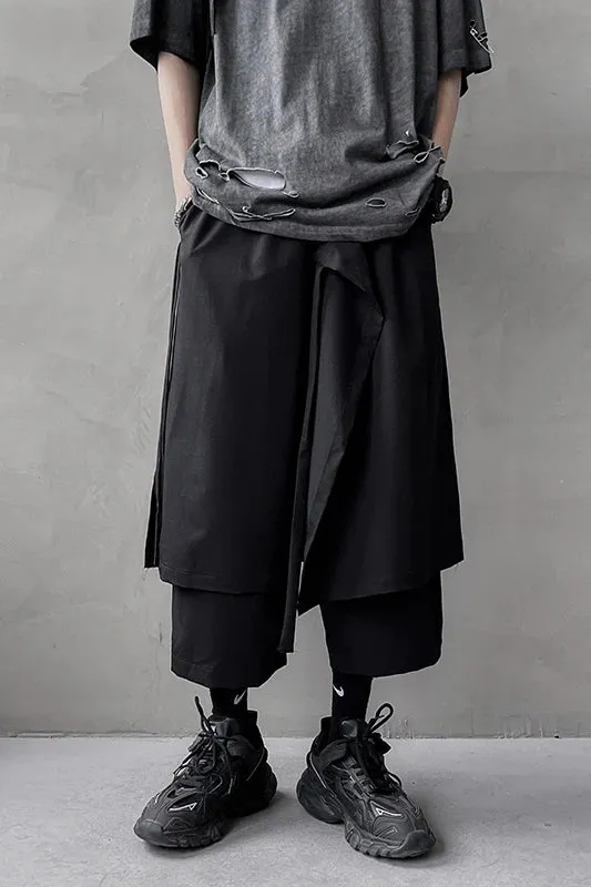 Wiaofellas  -  Men Japanese Pants Skirts Dark Yamamoto Style Trousers Loose Wide Leg Punk Hip Hop Cargo Vintage Swordplay Martial Arts Pants