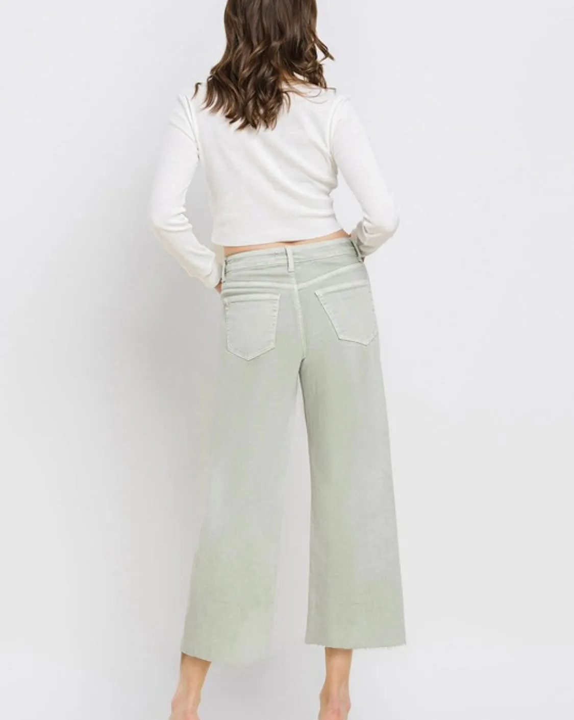 Wide Leg Colored Denim-Desert Sage