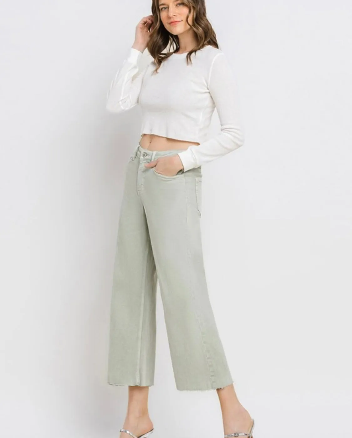 Wide Leg Colored Denim-Desert Sage