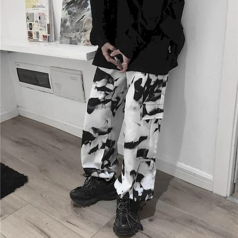 Wide leg pants men women Korean Harajuku high street retro tie-dye Cargo Pants loose hip-hop casual lovers trousers punk bottoms