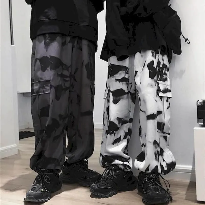 Wide leg pants men women Korean Harajuku high street retro tie-dye Cargo Pants loose hip-hop casual lovers trousers punk bottoms