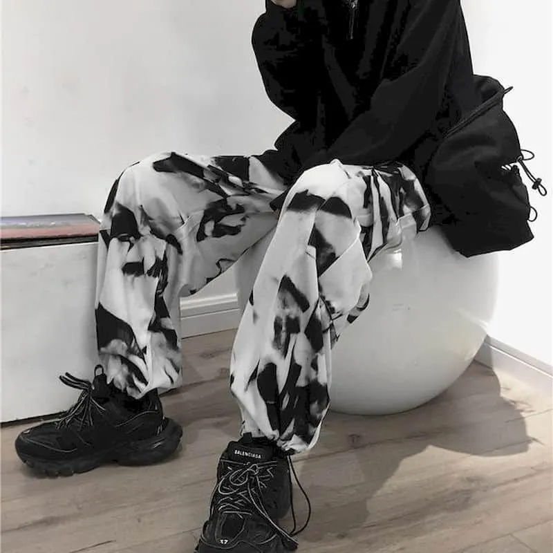 Wide leg pants men women Korean Harajuku high street retro tie-dye Cargo Pants loose hip-hop casual lovers trousers punk bottoms