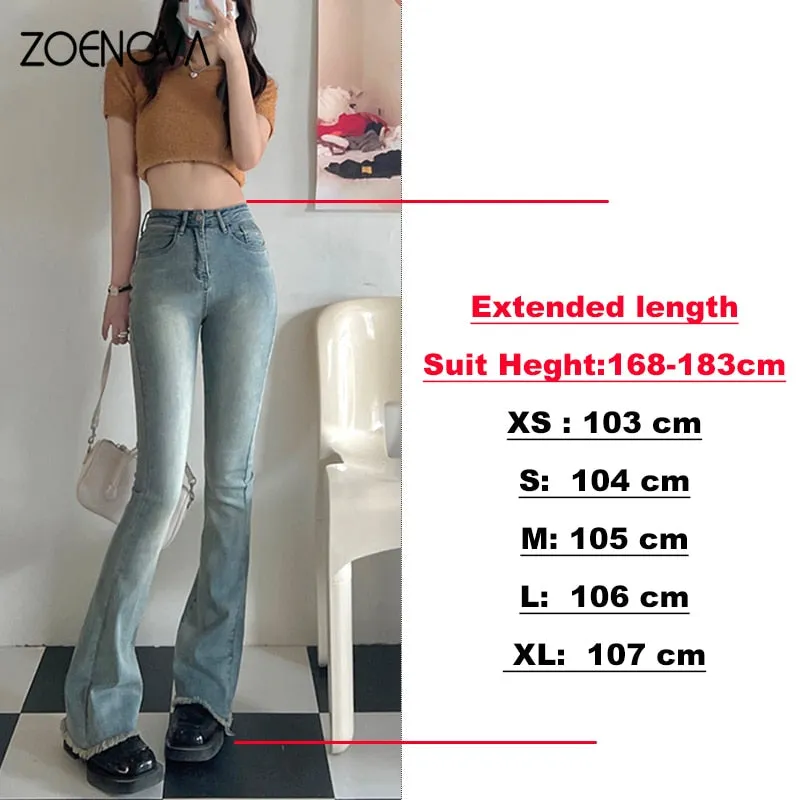 Wjczt Jeans Women Fashion Flare Jeans Tassel Baggy Denim Trousers High Waist Loose Elasticity Korean Style Street Femme Pants