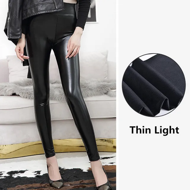 Wjczt TO BN Women Leather Trousers Sexy Tights High Waist Elastic Black Fashion Light&amp;Matt Punk Skinny Fitness Pants Female Leggin