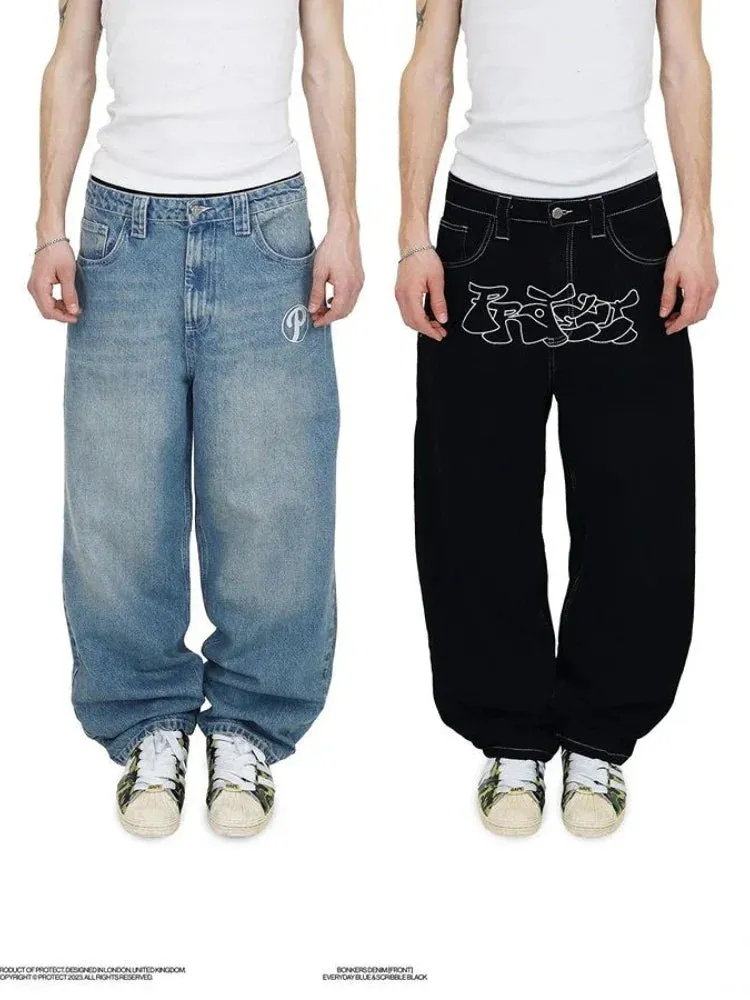 Wjczt  Y2k Jeans Harajuku Hip Hop Gothic Baggy Jeans Denim Pants Men Women 2025 New Punk Rock Oversized Wide Feet Trousers Streetwear