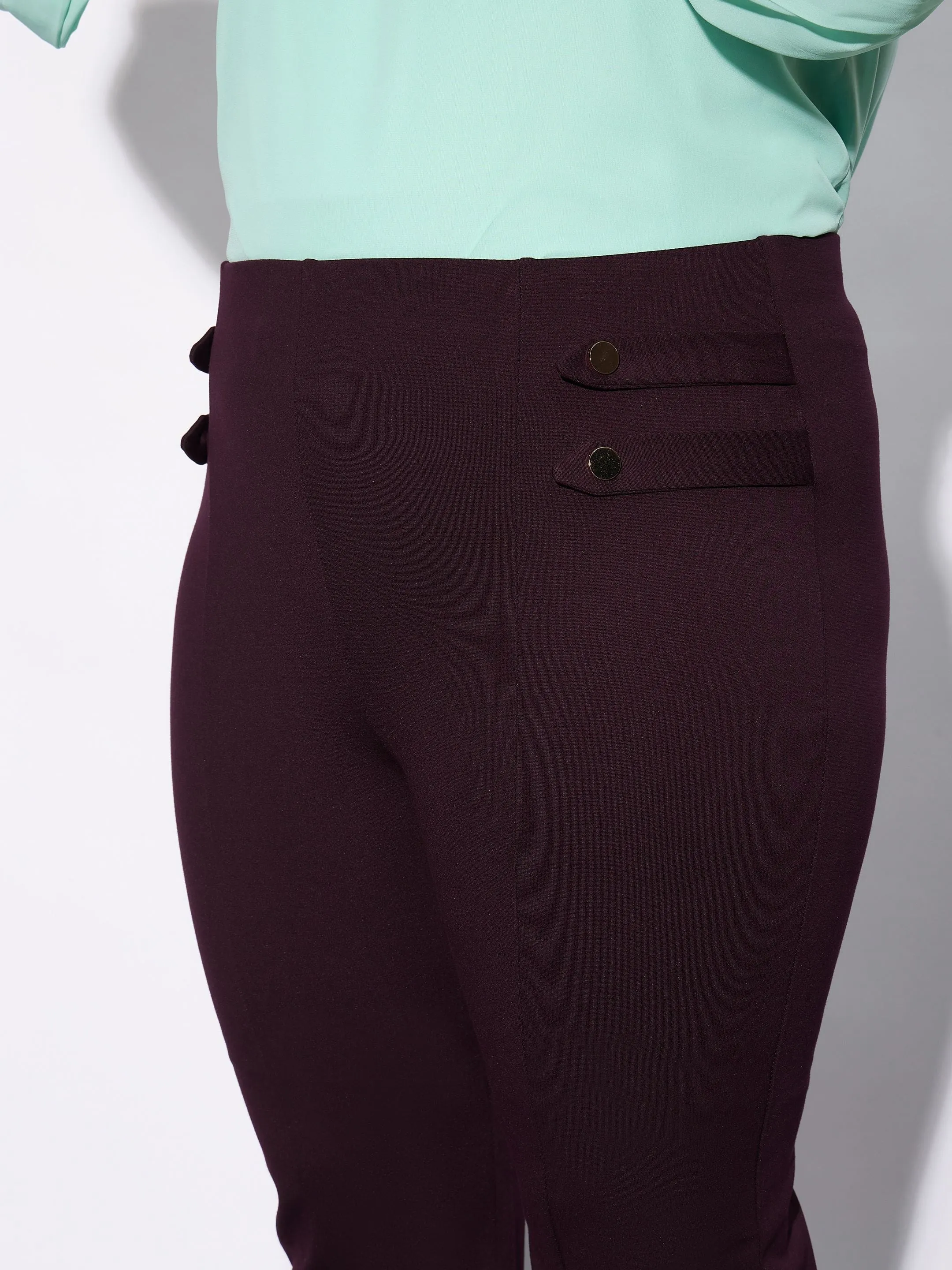 Women Burgundy Bell Bottom Trousers