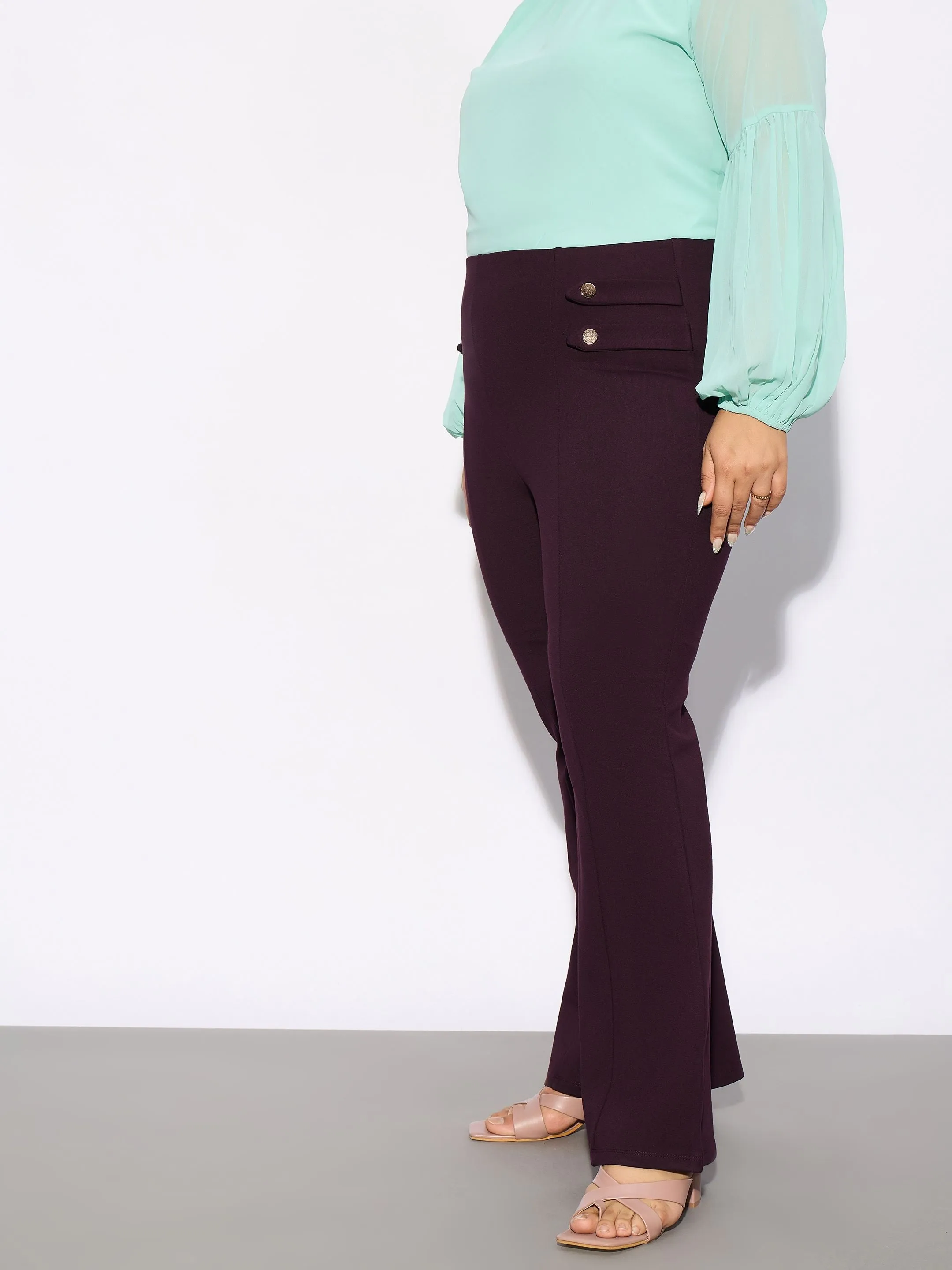 Women Burgundy Bell Bottom Trousers