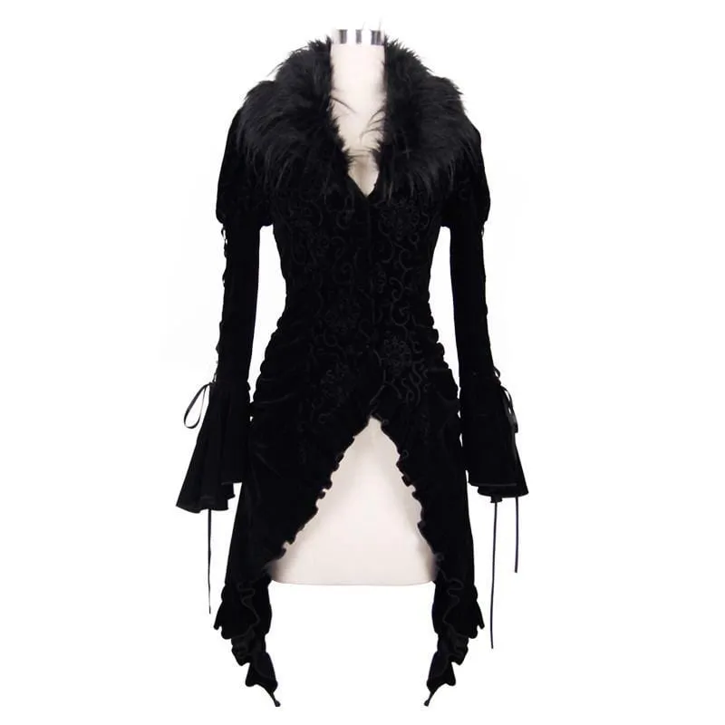 Women's Asymmetric Vintage Goth Fur Collar Coat