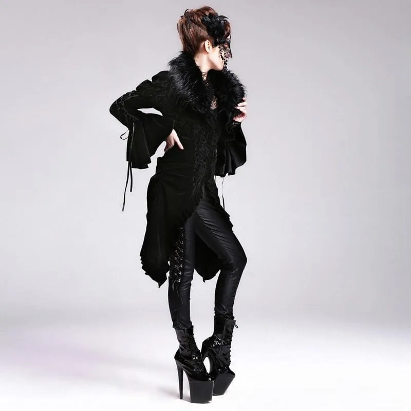 Women's Asymmetric Vintage Goth Fur Collar Coat