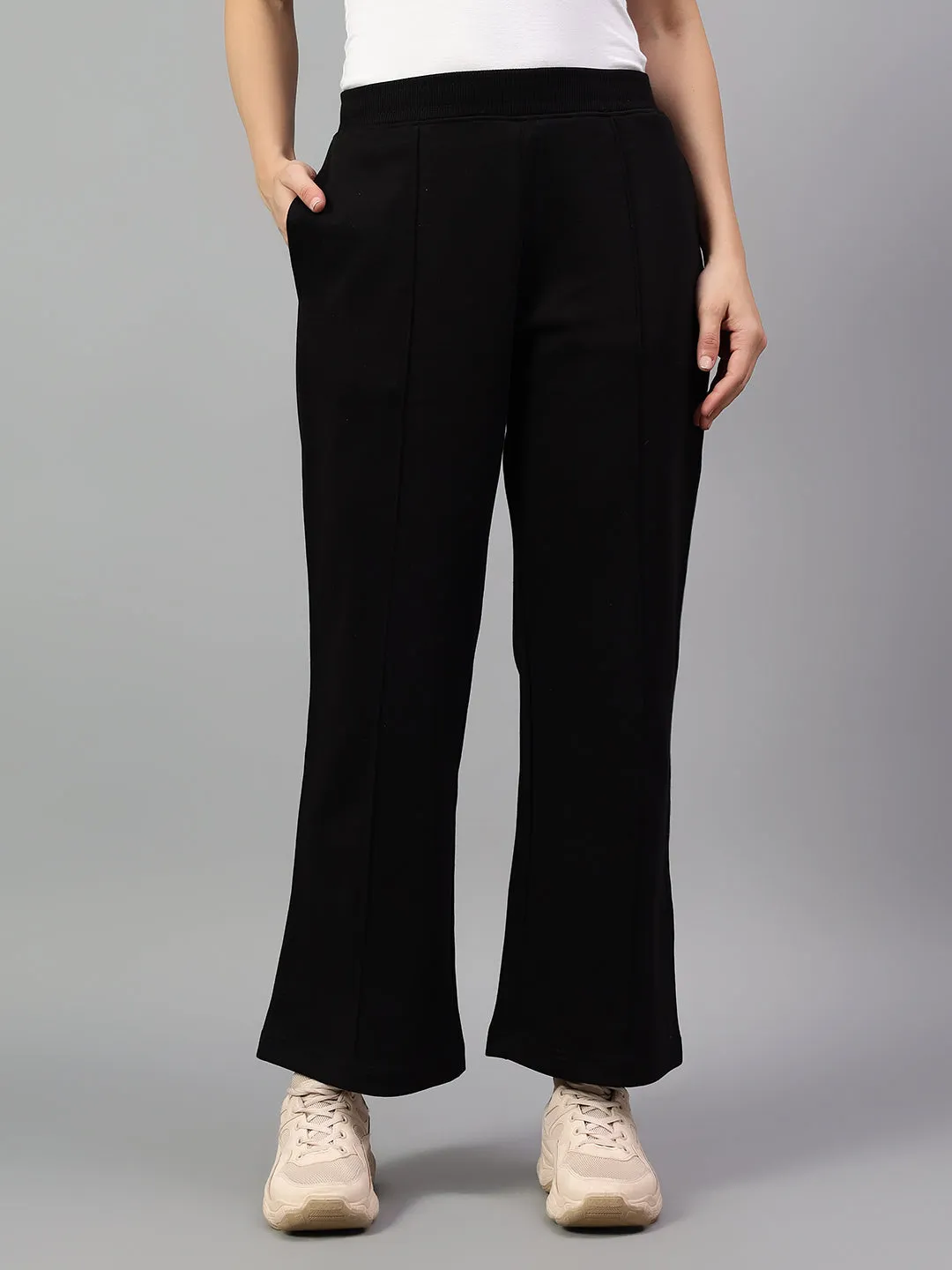 Women's Black Solid Casual Winter Trouser