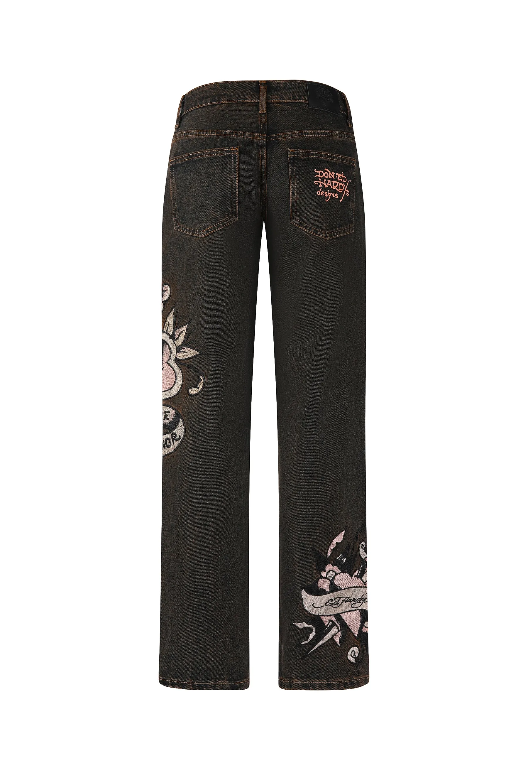 Womens Death & Dishonour Straight Denim Trousers Jeans - Black