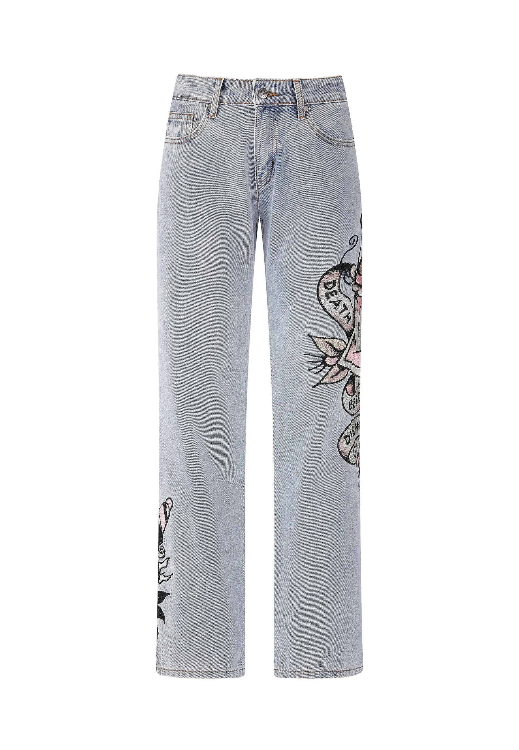 Womens Death & Dishonour Straight Denim Trousers Jeans - Blue