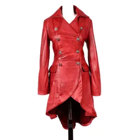 Women's Double Breasted Corset back Red Leather Coat TC19