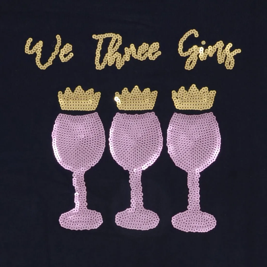 Womens Novelty Christmas Jumper Sequins We Three Gins Black