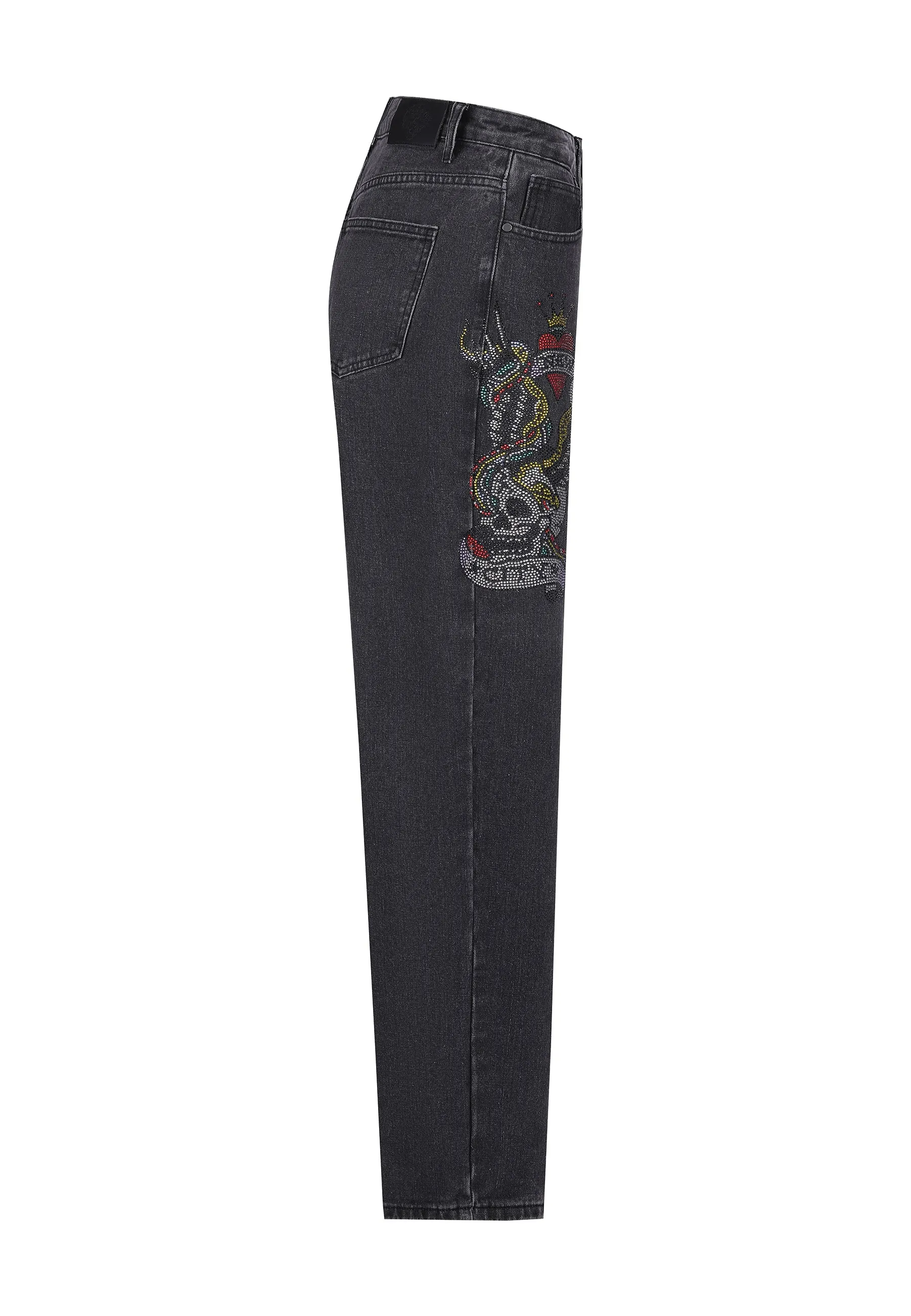 Womens Nyc Diamante Relaxed Denim Trousers Jeans - Black