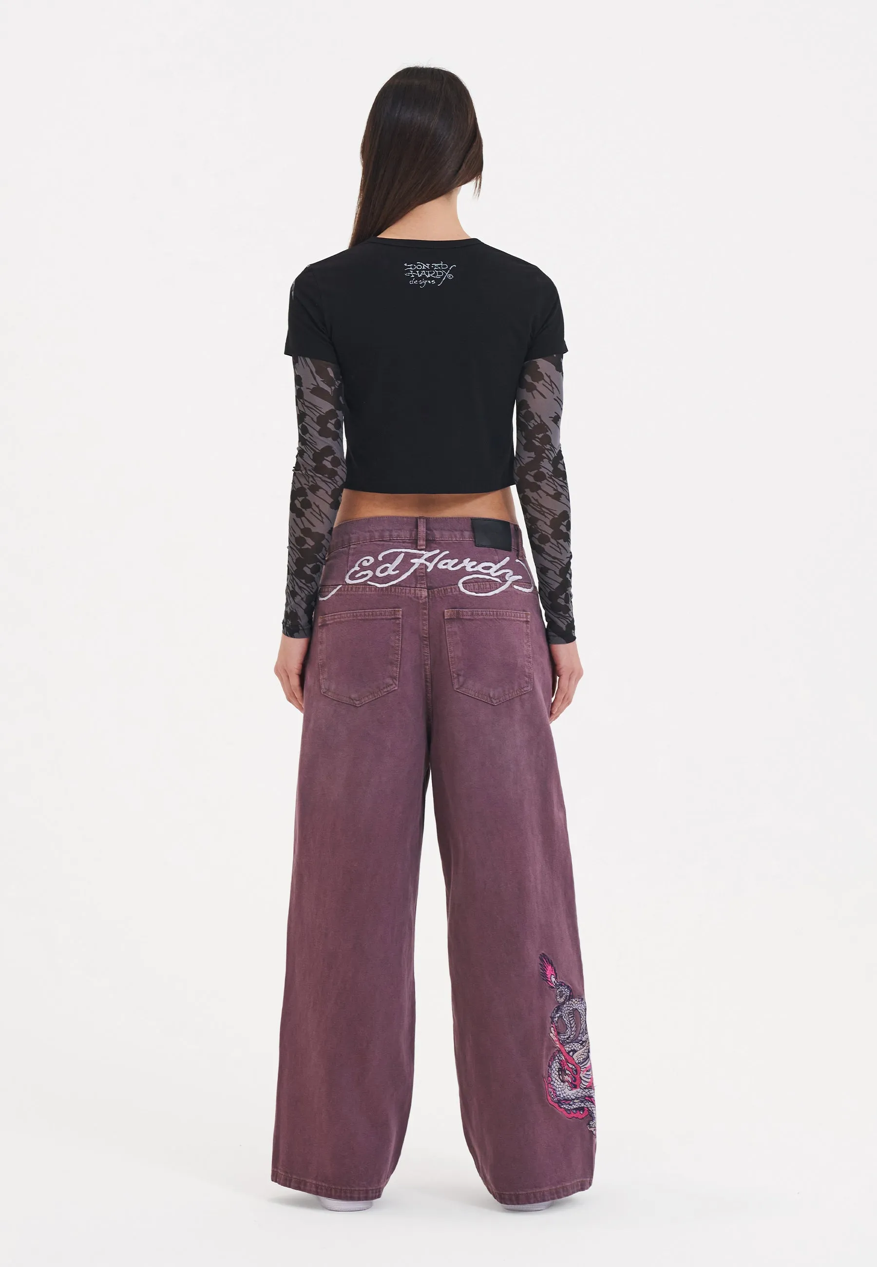 Womens Twisted Dragon Xtra Oversized Denim Trousers Jeans - Purple