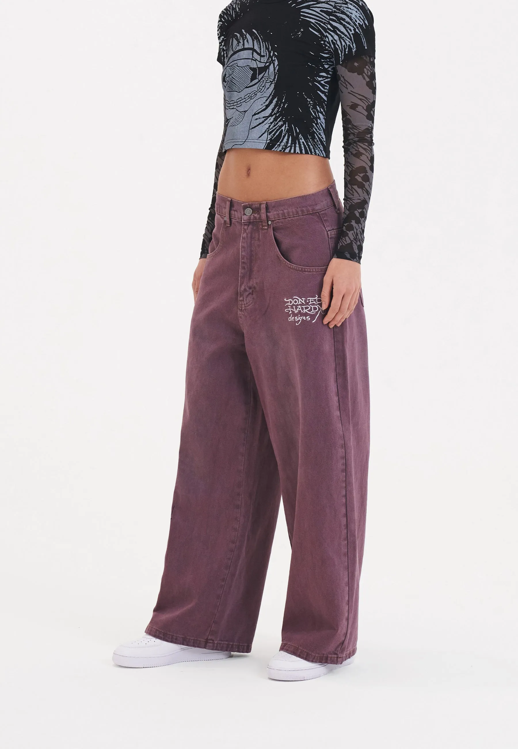 Womens Twisted Dragon Xtra Oversized Denim Trousers Jeans - Purple