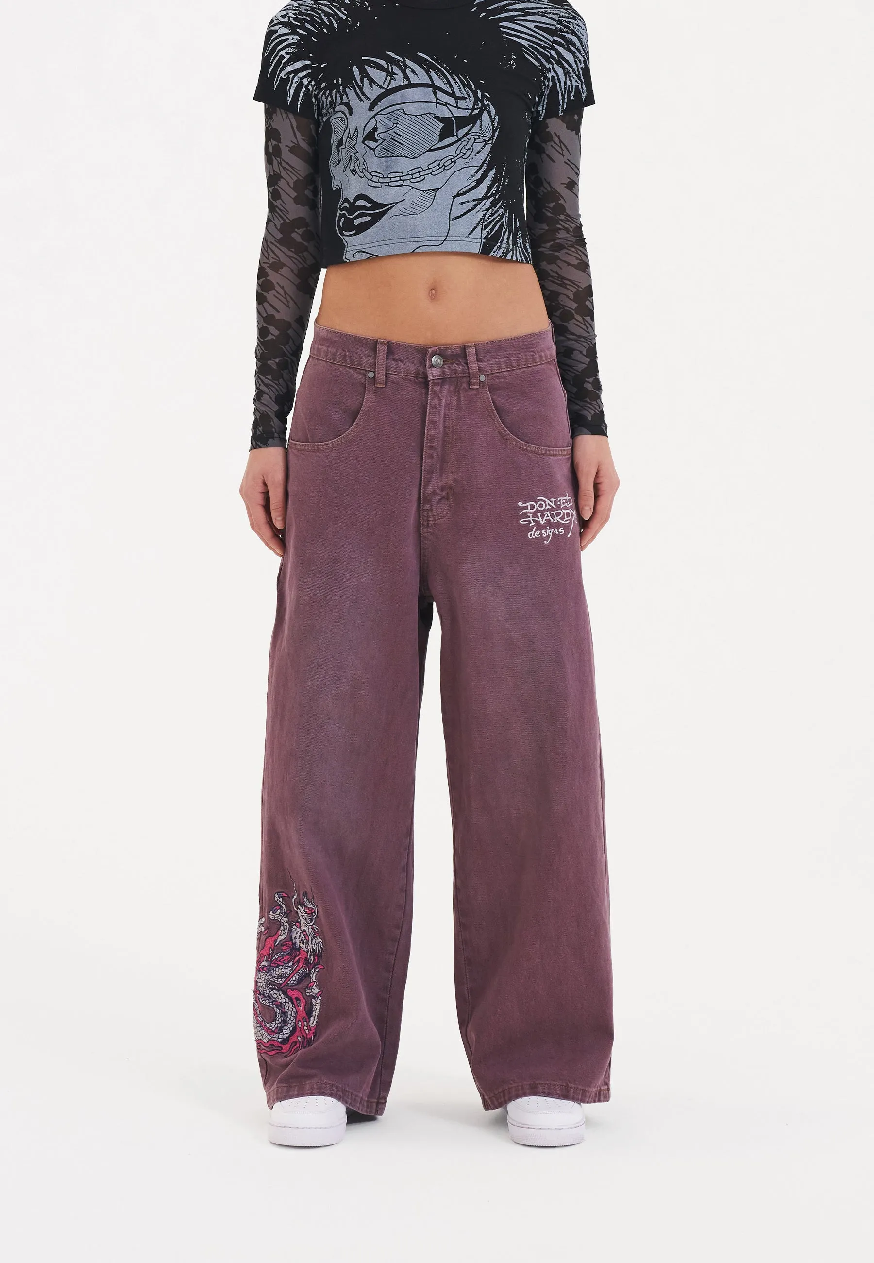 Womens Twisted Dragon Xtra Oversized Denim Trousers Jeans - Purple