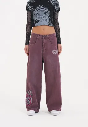 Womens Twisted Dragon Xtra Oversized Denim Trousers Jeans - Purple