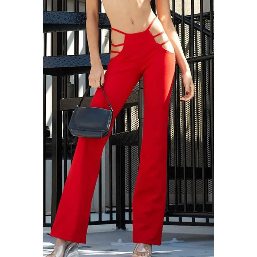 XIANGTUIBAO  Popular Retro Hollow Design Slim Fit Bell-Bottom Pants Sexy Punk Slimming Trousers Women's Pants