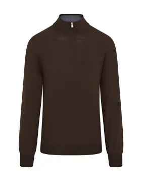 Zattura Quarter Zip Knitted Jumper (Brown)