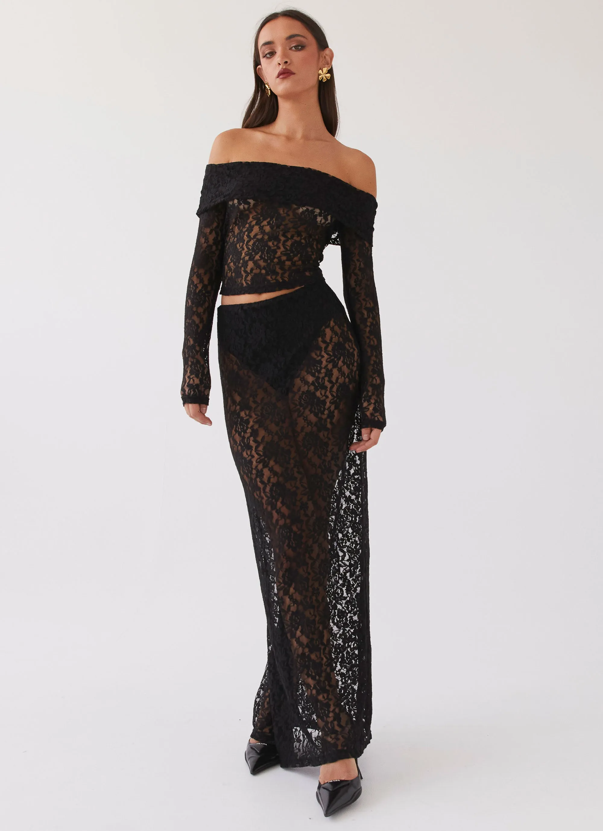 Zephyra Lace Maxi Skirt - Black