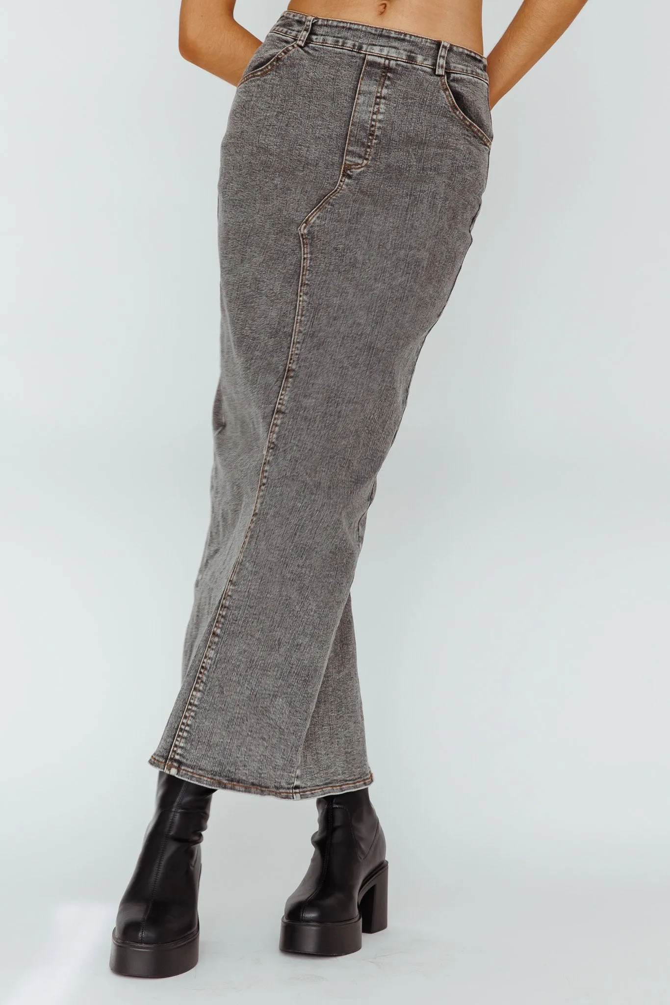 Zurich Pocket Maxi Skirt Denim Grey